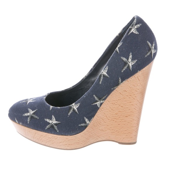 YSL YVES SAINT LAURENT Starfish Print Canvas Platform Wedge Size 9.5 US  EU 39.5 - Picture 5 of 13